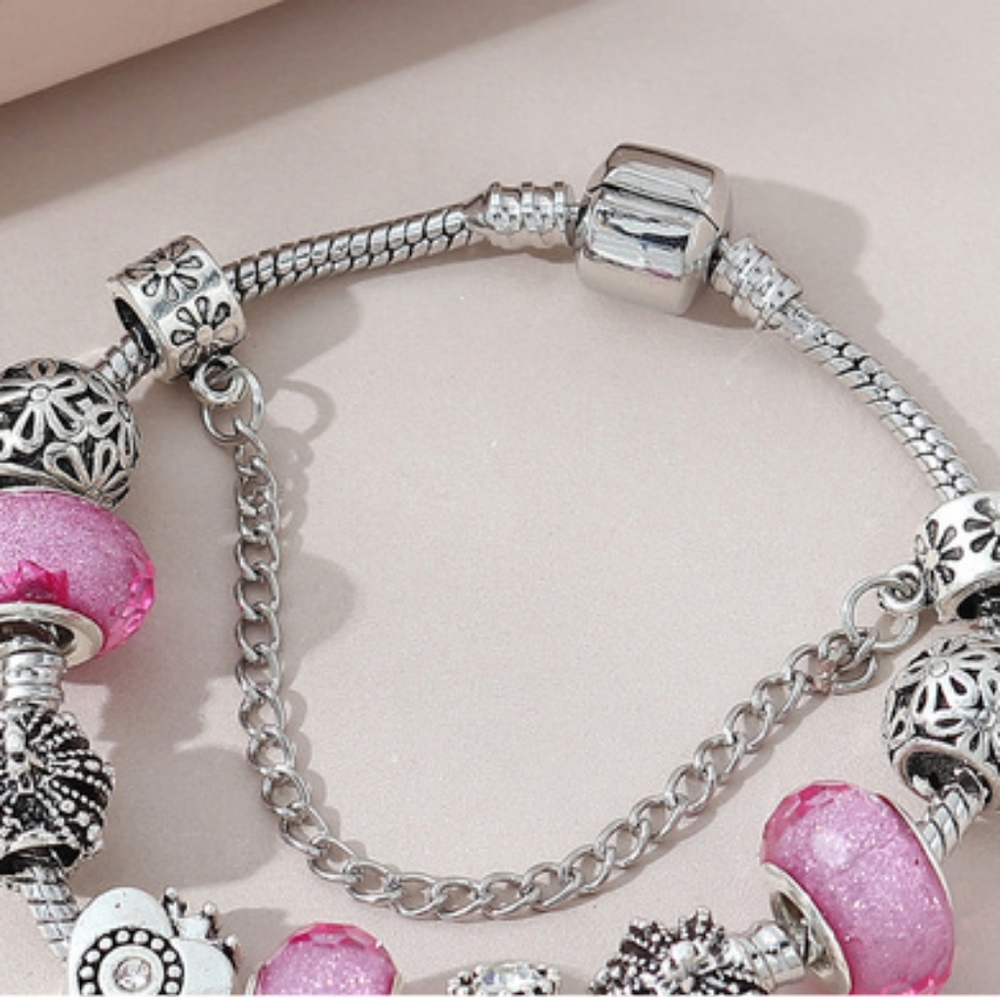 Atmosphere Fashion DIY Diamond pink Emblem Beaded Copper Bracelet 1pc